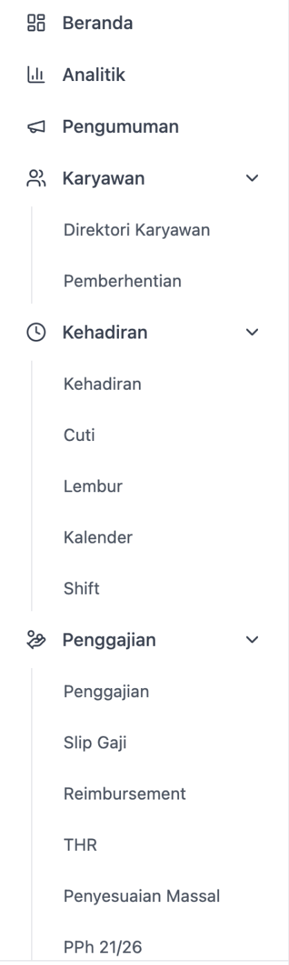Navigasi sidebar dashboard